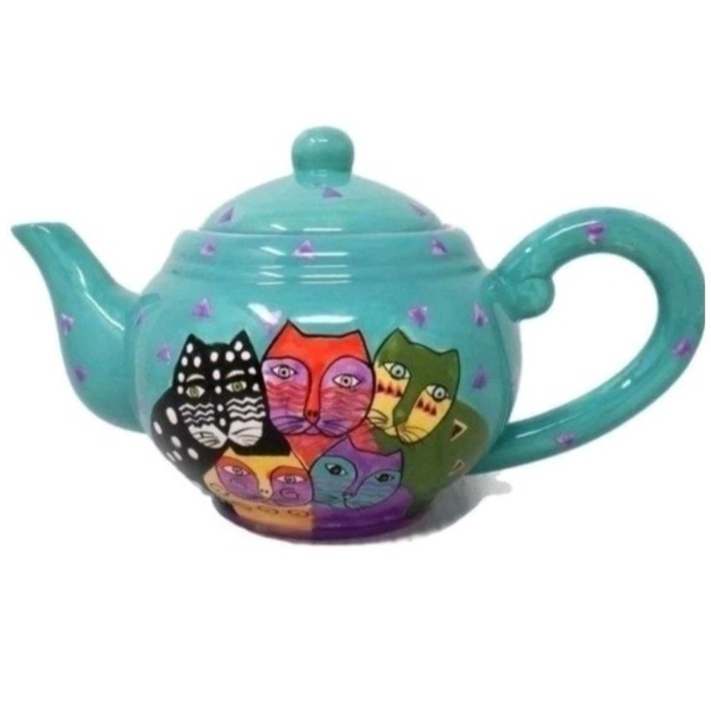 1998 Laurel Burch Turquoise Cat Teapot Fantastic Felines Design Studio Henriksen